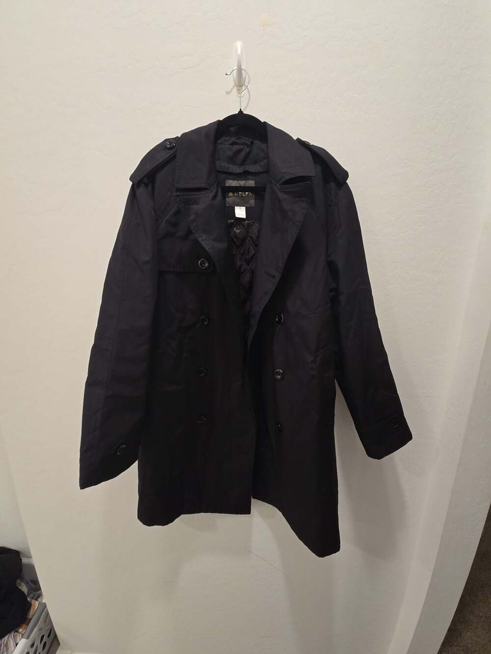 Delta Trench Coat Size S Black Double Breasted